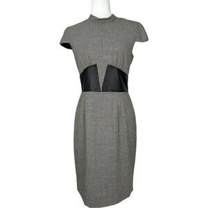 L’AGENCE Women’s Black Houndstooth Leather Corset Waist Designer Dress 6/C34